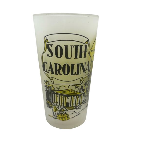 South Carolina Hazel Atlas State Souvenir Frosted Tumbler Glass Map Vintage - Picture 1 of 9